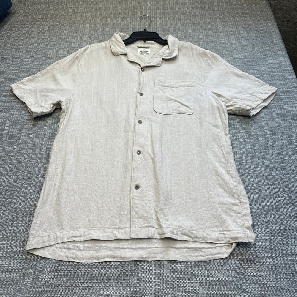 Jeremiah Linen Blend Button Up Shirt‎ Mens Large Short Sleeve Beige Coastal Euro